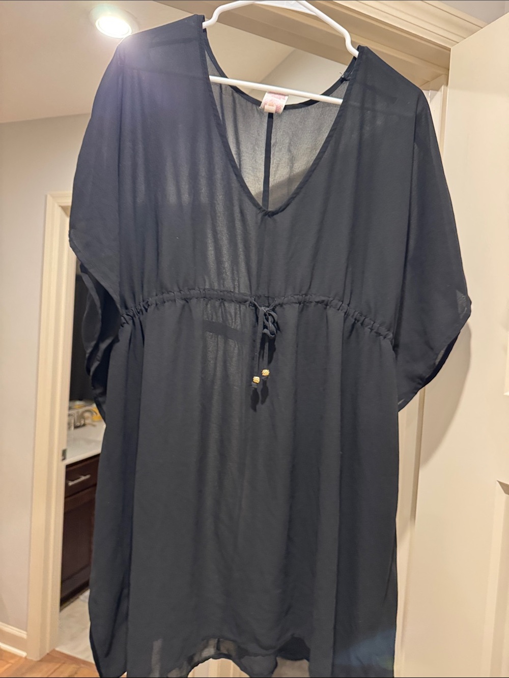 Merona Black Sheer V-Neck Tunic with Drawstring